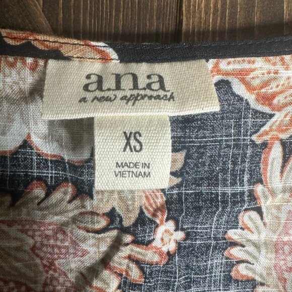 A.N.A  XS Sleeveless Blouse Black background with Floral Print. EUC - Picture 4 of 5